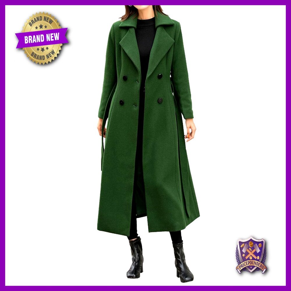 Long Wool Trench Coat Double Breasted Classic Elegant Dressy Pea Coat Winter